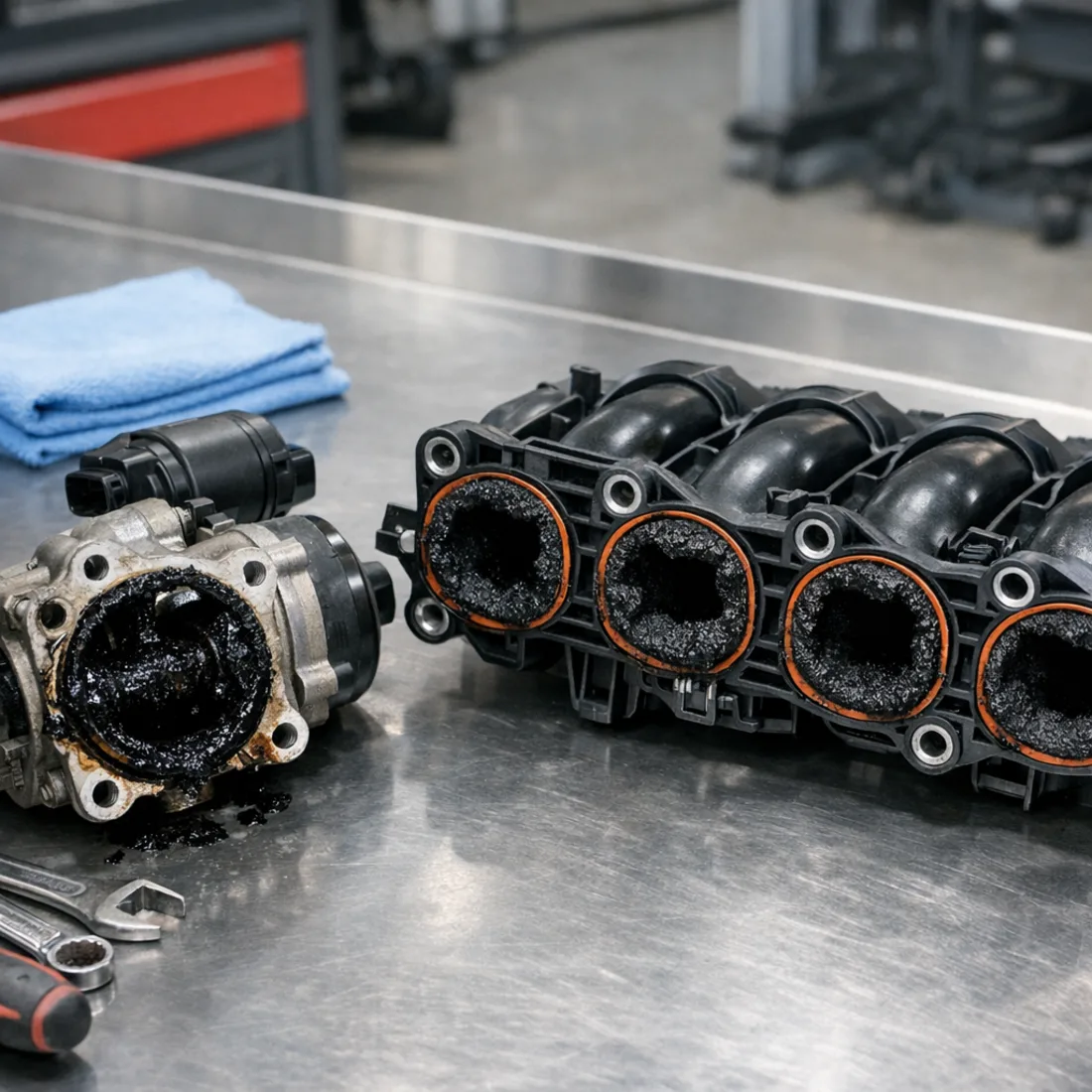 Heavy carbon fouling on the CDCA BiTDI EGR valve and intake
