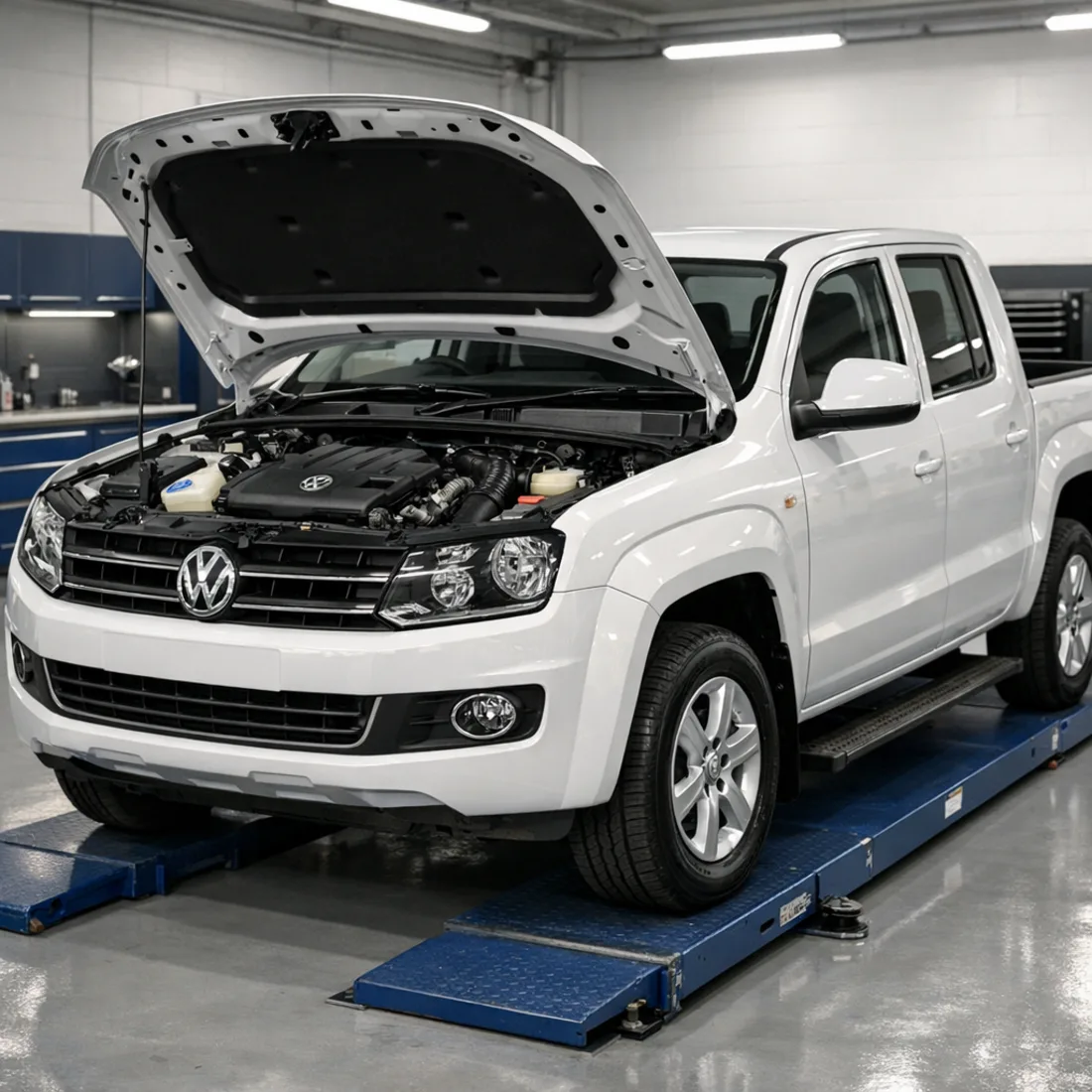 Amarok 2.0 TDI CNFA engine bay during a workshop service