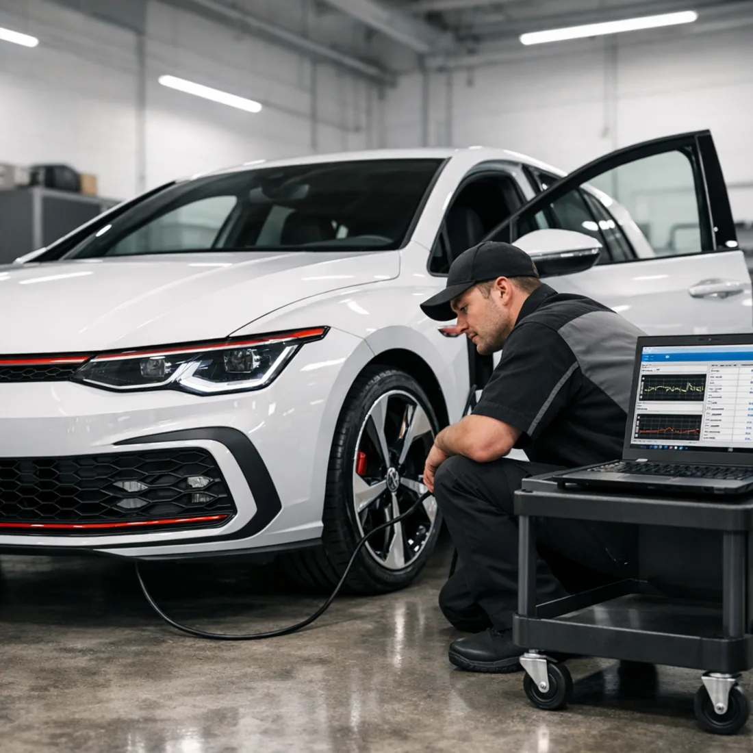 ODIS diagnostics running on a Mk8 GTI, the factory platform for proper fault finding and coding across all generations