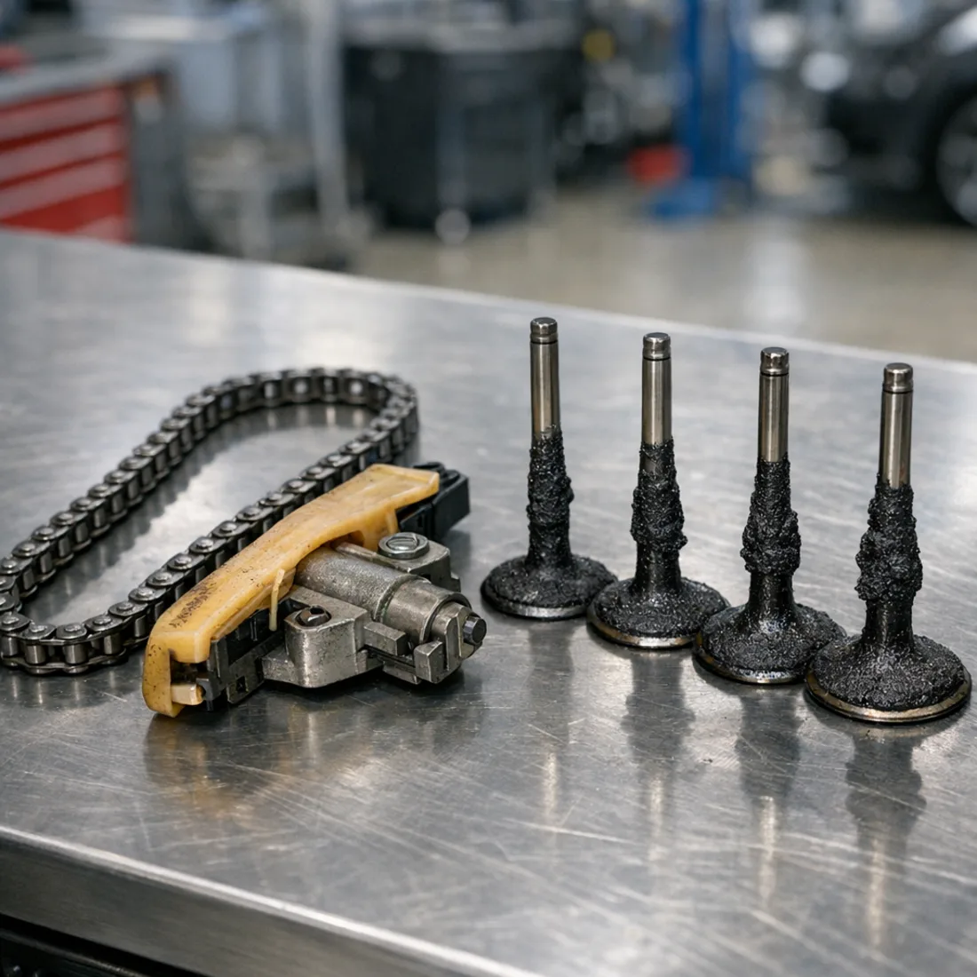 Golf Mk6 CAXA: timing chain wear and intake valve carbon, two jobs we handle regularly on this engine