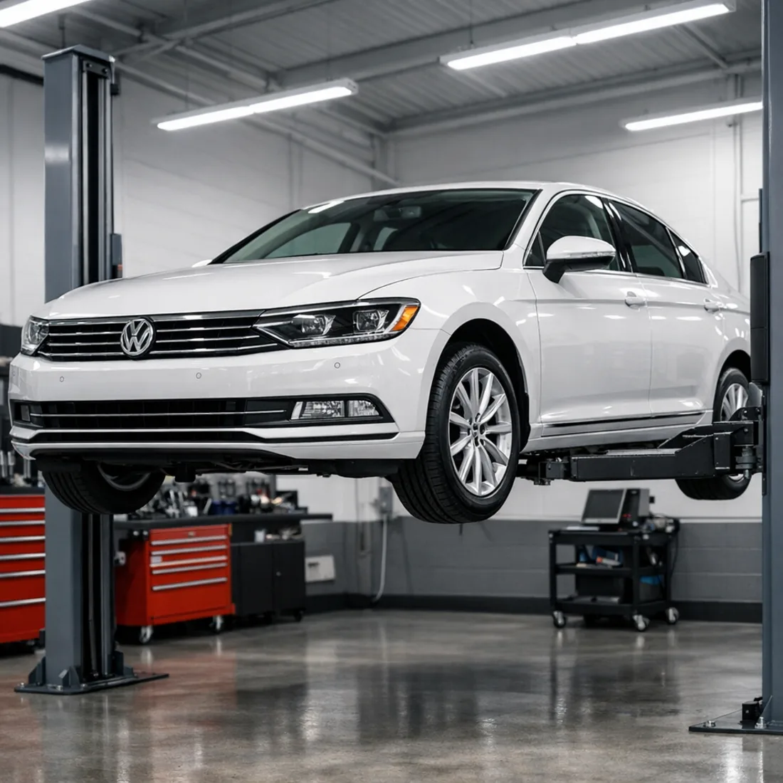 Passat B8 1.4 TSI CZE on the hoist at our Penrose workshop