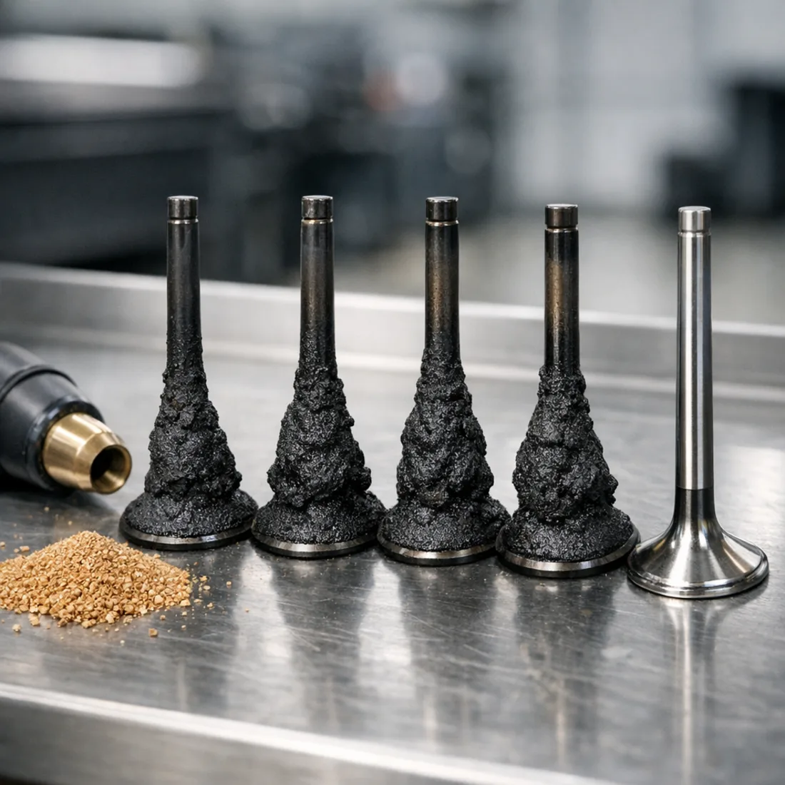 Carbon build up on CHH intake valves, a common finding on the 2.0 TSI