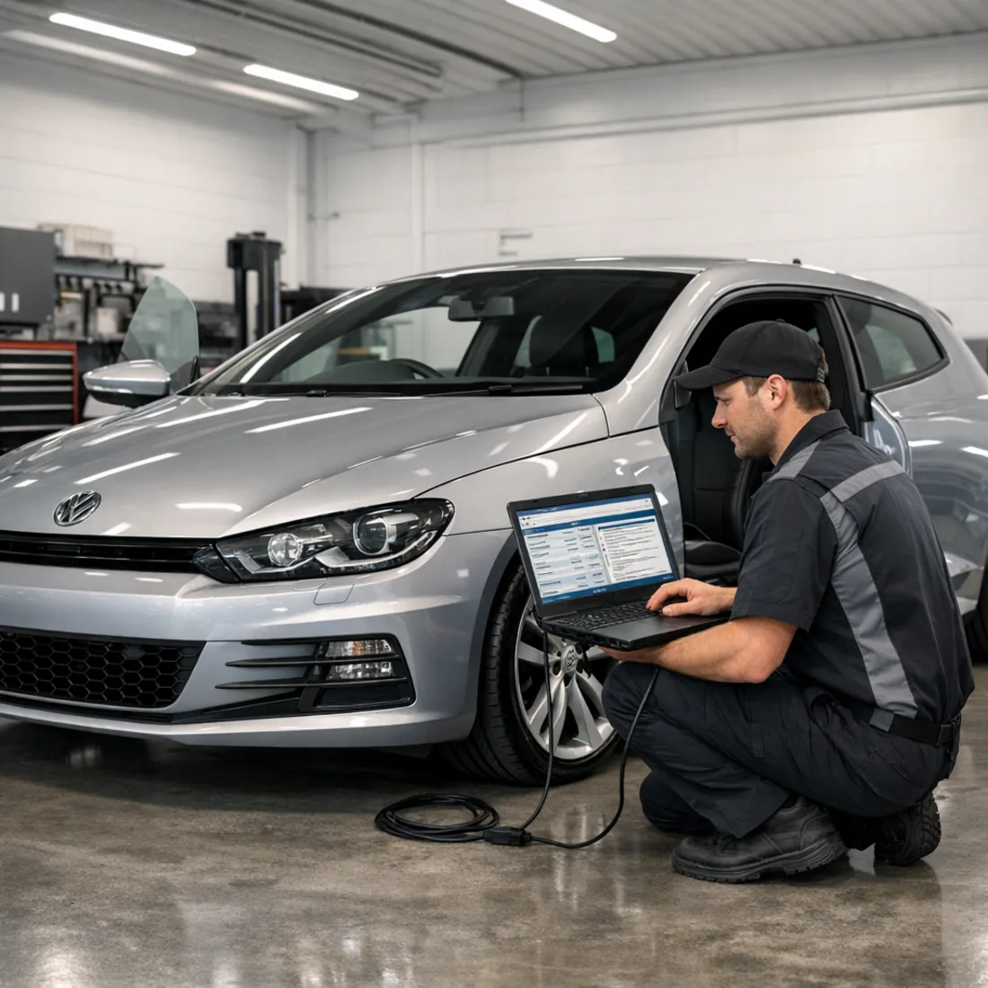 ODIS factory diagnostics connected to a VW Scirocco CUWA at our Penrose workshop